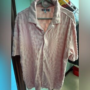 Urban Outfitters cotton Terry-like textured button-up shirt | Sz L | pink | EUC